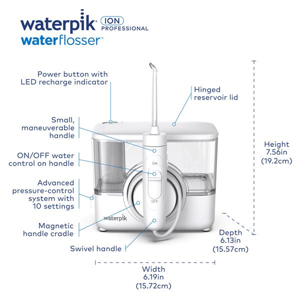White Waterpik? ION Professional Countertop Cordless Water Flosser