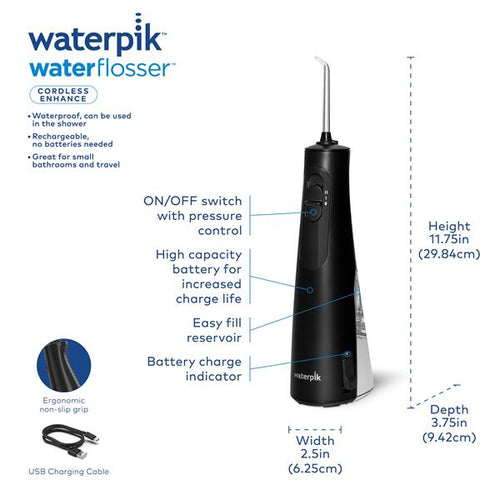 Black Waterpik™ Cordless Enhance Water Flosser