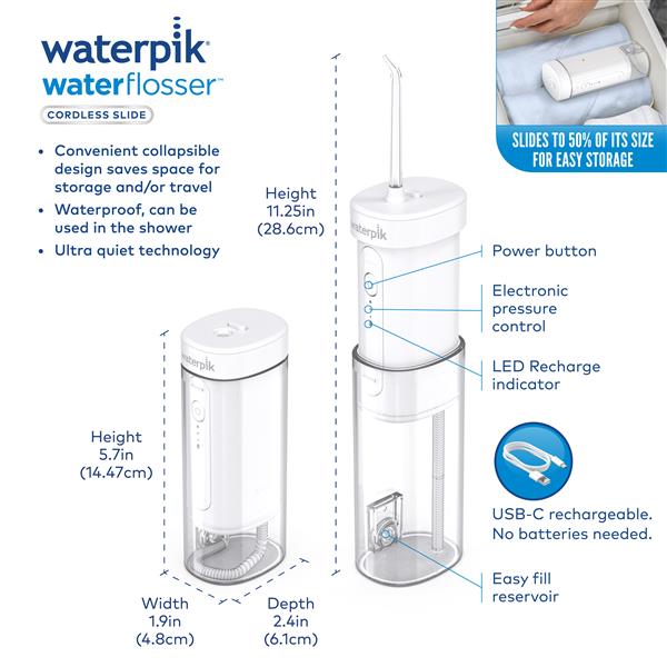 White Waterpik™ Cordless Slide Water Flosser