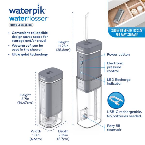 Gray Waterpik? Cordless Slide Professional Water Flosser
