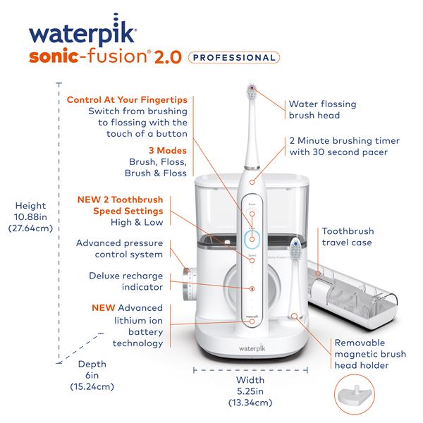 White Waterpik™ Sonic-Fusion™ 2.0 Professional Flossing Toothbrush