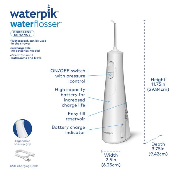 White Waterpik™ Cordless Enhance Water Flosser